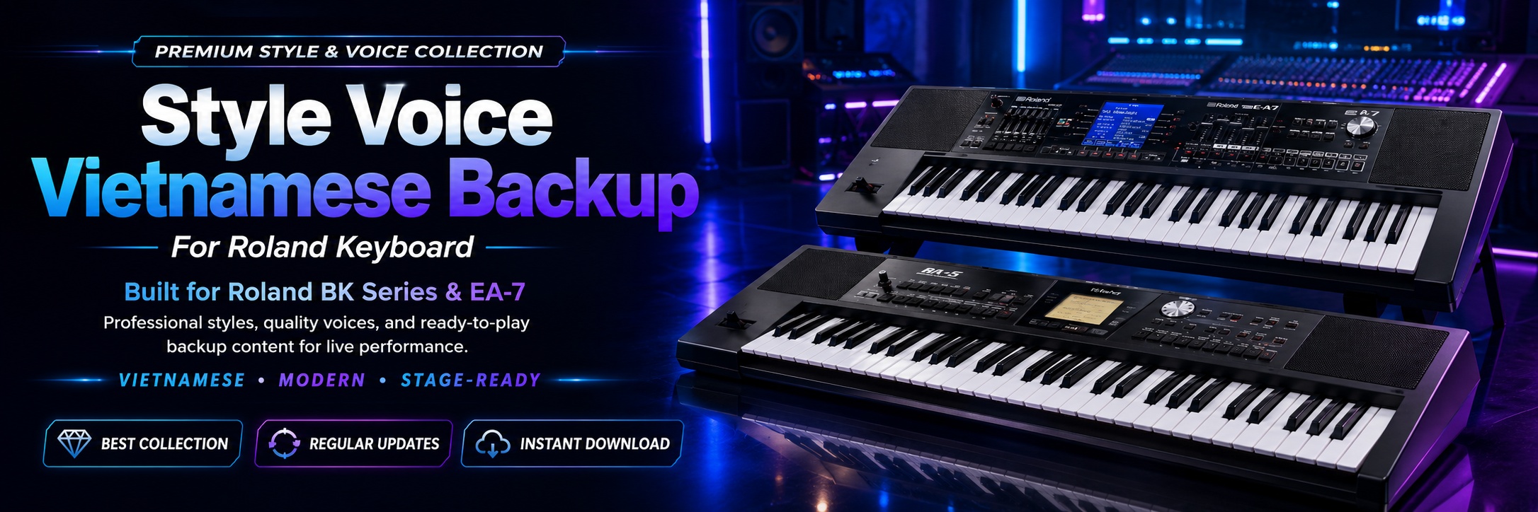 Roland BK and E-A7 Vietnamese styles voices and backup banner