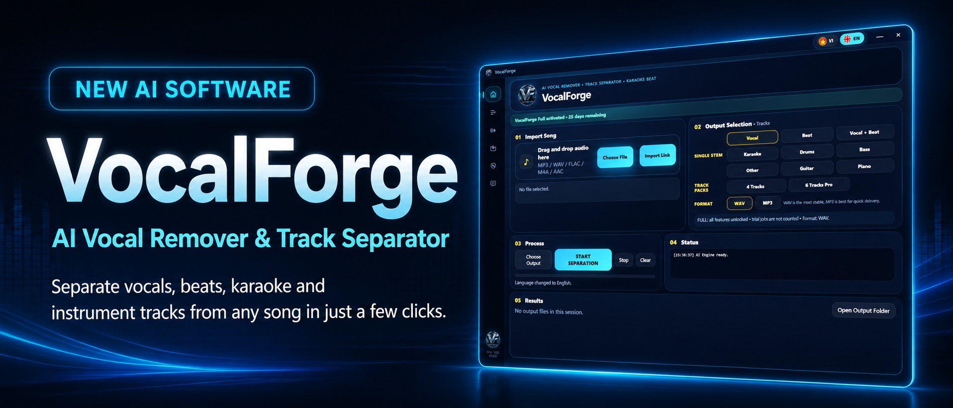 VocalForge AI Vocal Remover and Track Separator software banner